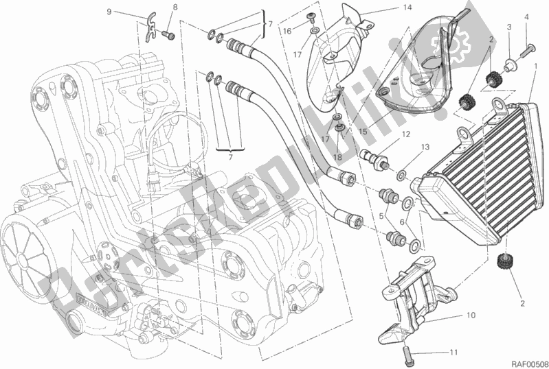 All parts for the Oil Cooler of the Ducati Diavel FL 1200 2015